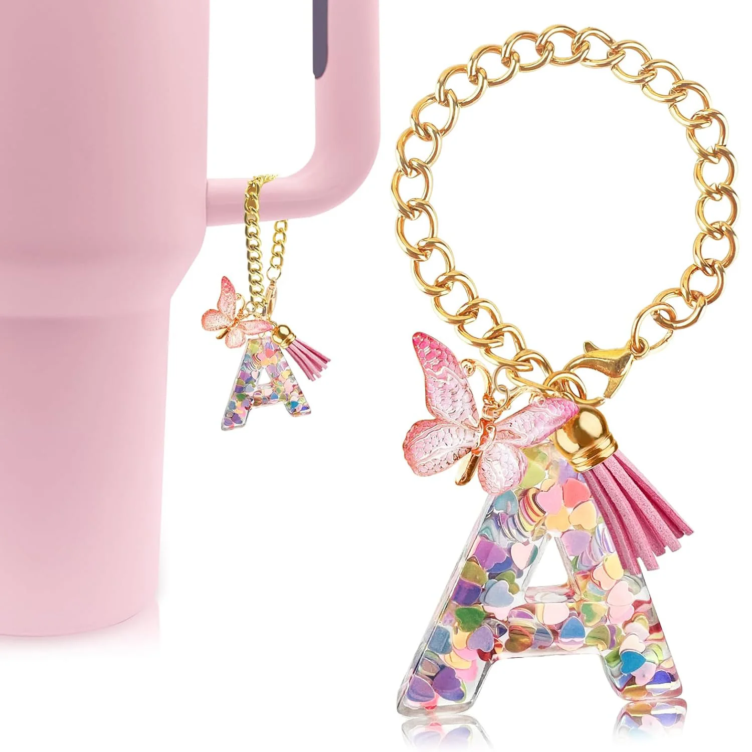 kf-Sf2dca4d527a14dd8b4b264f2d962b2395 Letter Charm Accessories for Tumbler with Handle | Cute Initial Keychain Charm with Butterfly for Stanley Cup - Image 1