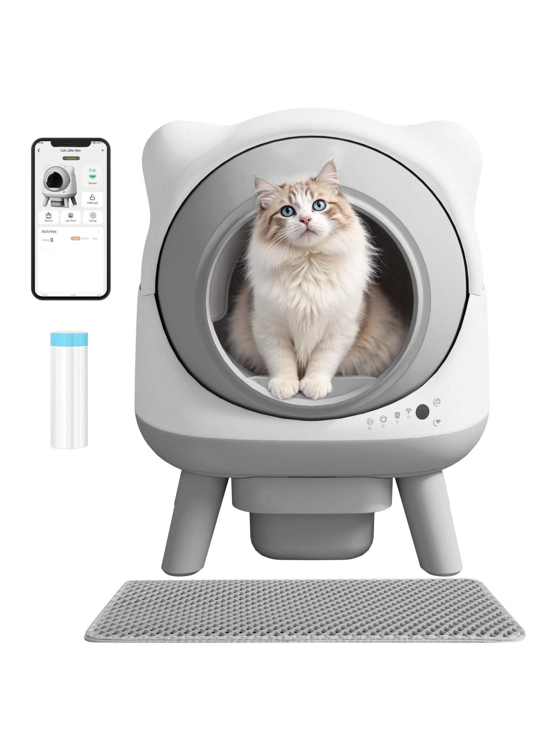 Furniwell_Cat-Ear_Automatic_Self-Cleaning_Cat_Litter_Box__Smart_Sensors_APP_Control__Health_Monitoring_Gray_main_0 Self-Cleaning Cat Litter Box Automatic Self Scooping Enclosed Odor Control for Multiple Cats Large Capacity - Image 1