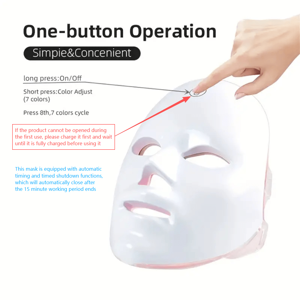 7 Color LED Light Therapy Mask for Face – Red Light Anti Aging, Acne Treatment, Rechargeable Facial Skin Care Device for Glowing Skin - Image 3